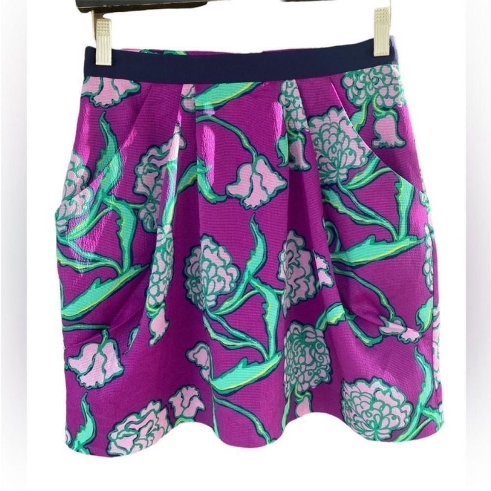 Lilly Pulitzer Clover A Pocket Full of Posies Purple Mini Skirt Sz 4